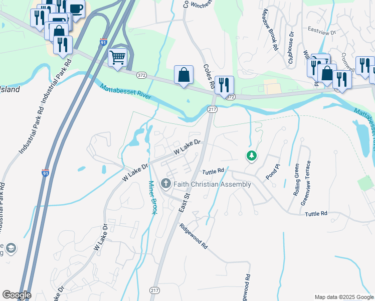 map of restaurants, bars, coffee shops, grocery stores, and more near 255 Burgundy Hill Lane in Middletown