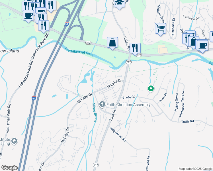 map of restaurants, bars, coffee shops, grocery stores, and more near 78 Burgundy Hill Lane in Middletown