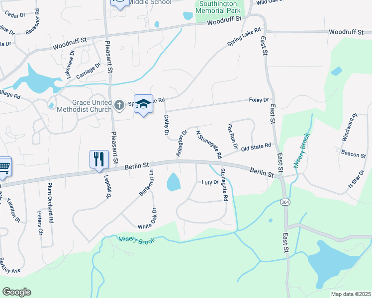 map of restaurants, bars, coffee shops, grocery stores, and more near 29 Arlington Drive in Southington