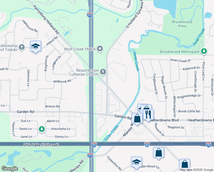 map of restaurants, bars, coffee shops, grocery stores, and more near Perrysburg Holland Rd & S Holland Sylvania Rd in Maumee
