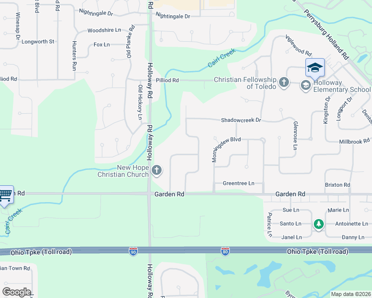 map of restaurants, bars, coffee shops, grocery stores, and more near 7055 Crosscreek Drive in Maumee