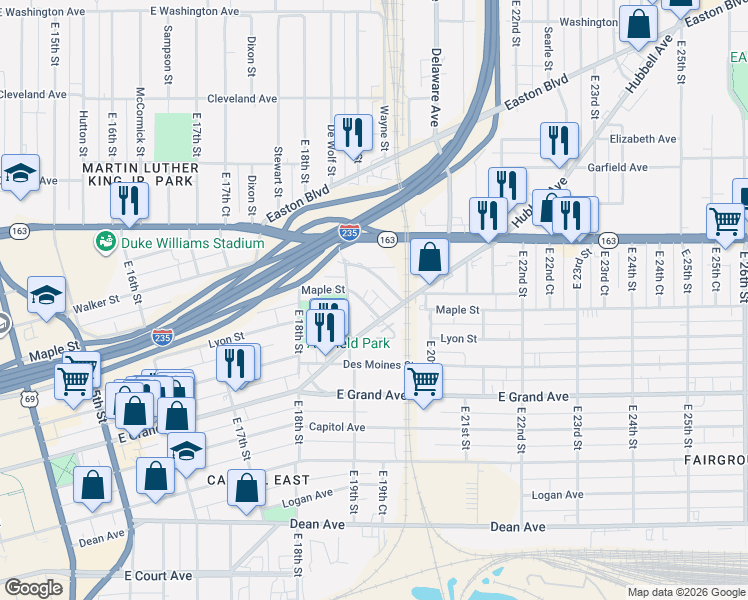 map of restaurants, bars, coffee shops, grocery stores, and more near 1933 Hubbell Avenue in Des Moines