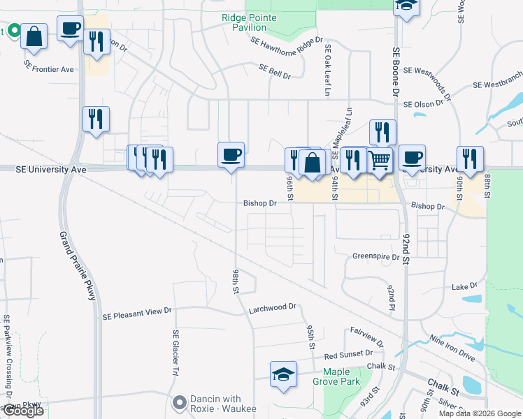 map of restaurants, bars, coffee shops, grocery stores, and more near 1780 Apex Avenue in West Des Moines