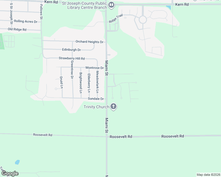 map of restaurants, bars, coffee shops, grocery stores, and more near 61610 Haverford Court in South Bend