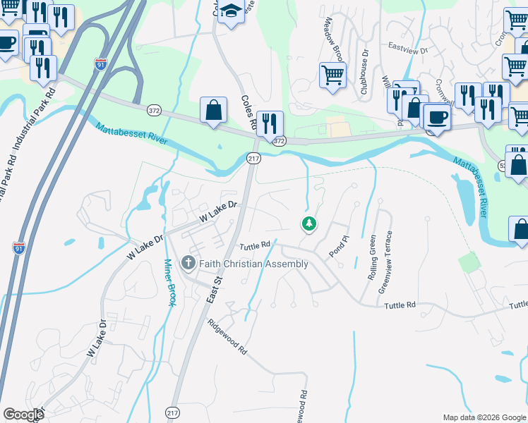 map of restaurants, bars, coffee shops, grocery stores, and more near East Lake Drive in Middletown