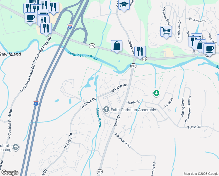 map of restaurants, bars, coffee shops, grocery stores, and more near 22 Burgundy Hill Lane in Middletown