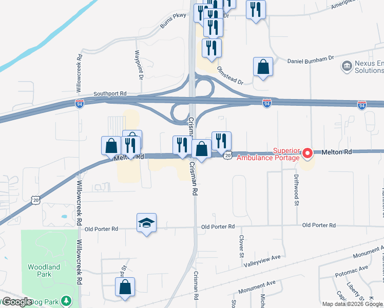 map of restaurants, bars, coffee shops, grocery stores, and more near in Porter County