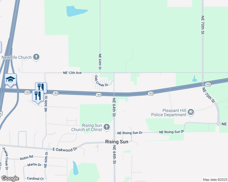map of restaurants, bars, coffee shops, grocery stores, and more near 877 Northeast 64th Street in Pleasant Hill