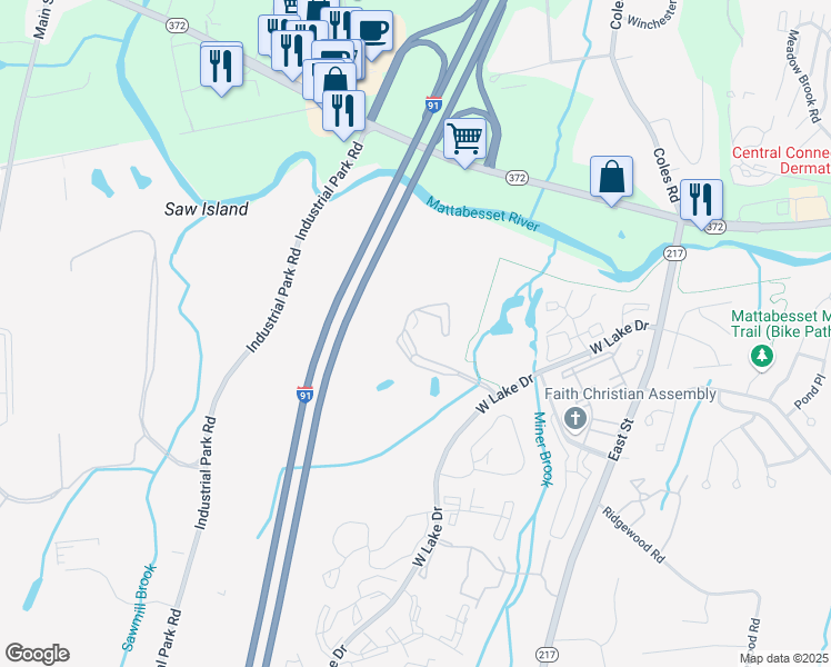 map of restaurants, bars, coffee shops, grocery stores, and more near 175 Russett Lane in Middletown