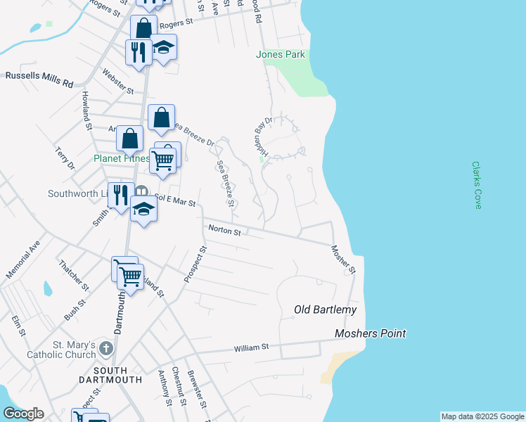 map of restaurants, bars, coffee shops, grocery stores, and more near 64 Sea Breeze Drive in Dartmouth