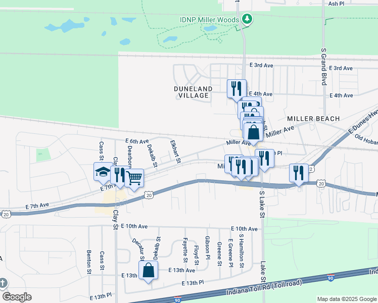 map of restaurants, bars, coffee shops, grocery stores, and more near 5320 East 6th Avenue in Gary