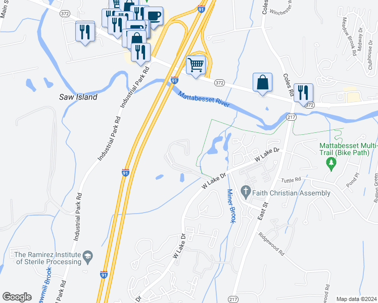 map of restaurants, bars, coffee shops, grocery stores, and more near 178 Russett Lane in Middletown