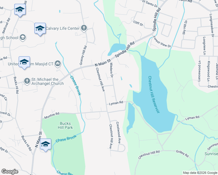 map of restaurants, bars, coffee shops, grocery stores, and more near 21 Cindy Drive in Waterbury