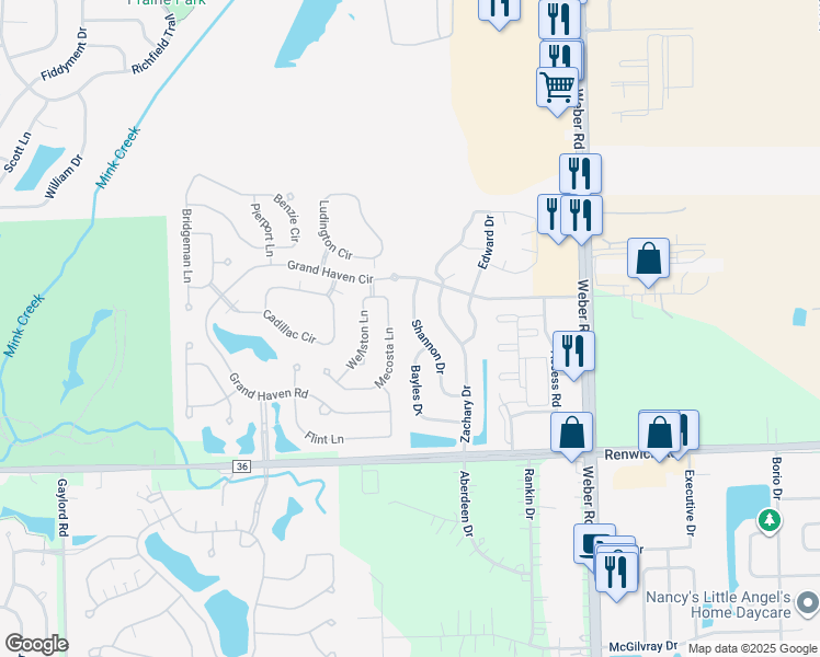 map of restaurants, bars, coffee shops, grocery stores, and more near 698 Shannon Drive in Romeoville