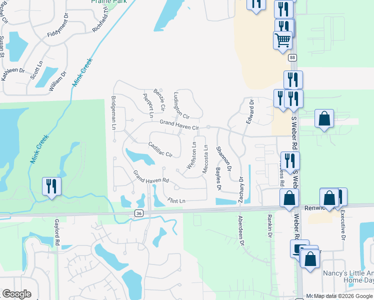 map of restaurants, bars, coffee shops, grocery stores, and more near 1529 Cadillac Circle in Romeoville