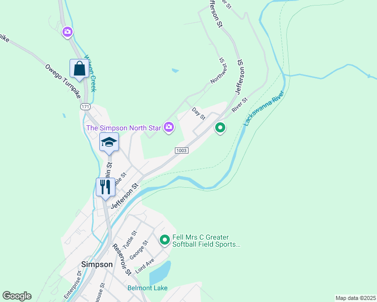 map of restaurants, bars, coffee shops, grocery stores, and more near 160 Jefferson Street in Simpson