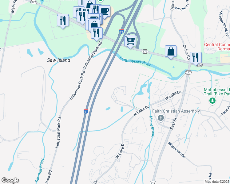 map of restaurants, bars, coffee shops, grocery stores, and more near 195 Russett Lane in Middletown