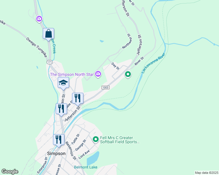 map of restaurants, bars, coffee shops, grocery stores, and more near 160 Jefferson Street in Simpson