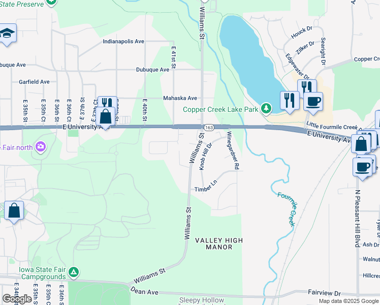 map of restaurants, bars, coffee shops, grocery stores, and more near 1040 Williams Street in Des Moines