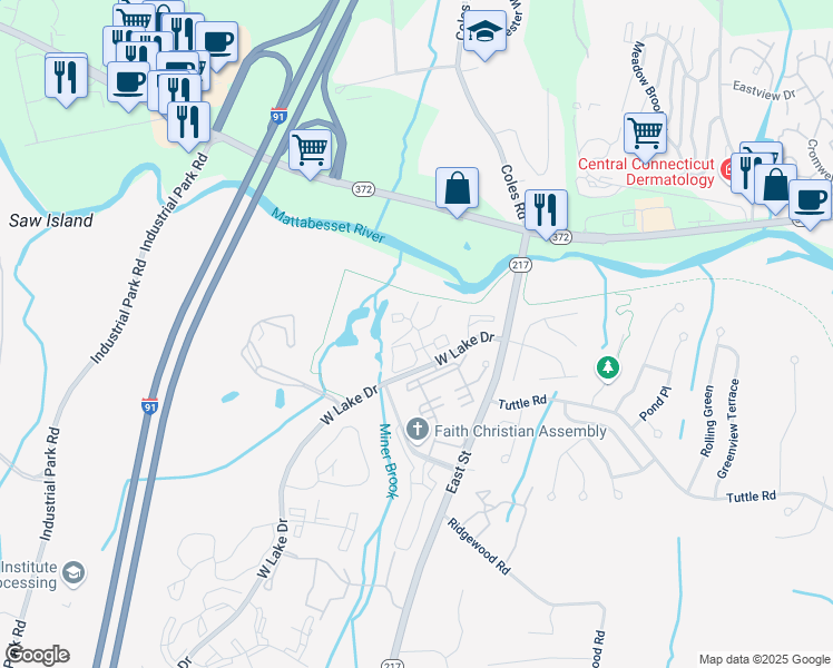 map of restaurants, bars, coffee shops, grocery stores, and more near 111 Trolley Crossing Lane in Middletown