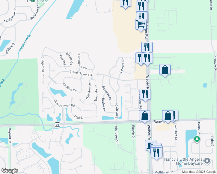 map of restaurants, bars, coffee shops, grocery stores, and more near 683 Shannon Drive in Romeoville