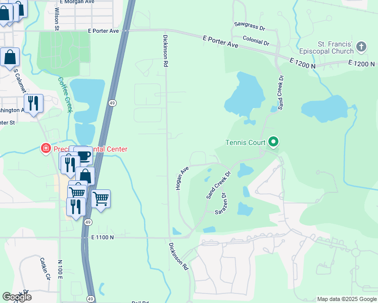 map of restaurants, bars, coffee shops, grocery stores, and more near 1066 Mission Hills Court in Chesterton