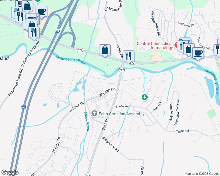 map of restaurants, bars, coffee shops, grocery stores, and more near 602 Cambridge Cmns in Middletown