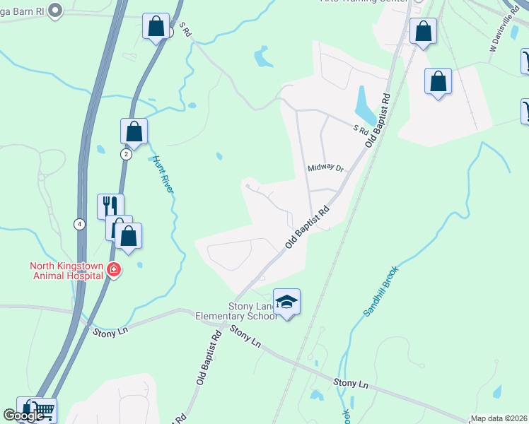 map of restaurants, bars, coffee shops, grocery stores, and more near 15 Caddy Rock Road in North Kingstown