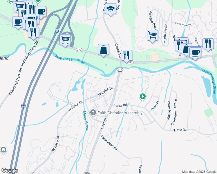 map of restaurants, bars, coffee shops, grocery stores, and more near 602 Cambridge Cmns in Middletown