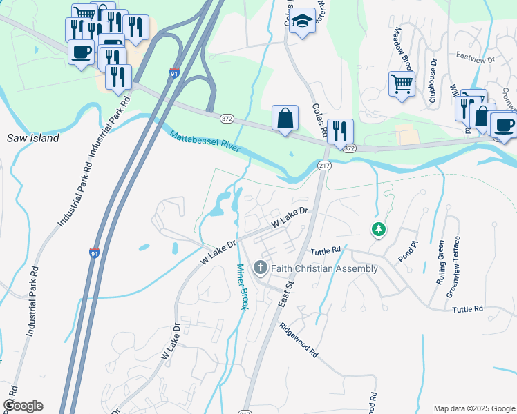 map of restaurants, bars, coffee shops, grocery stores, and more near 111 Trolley Crossing Lane in Middletown
