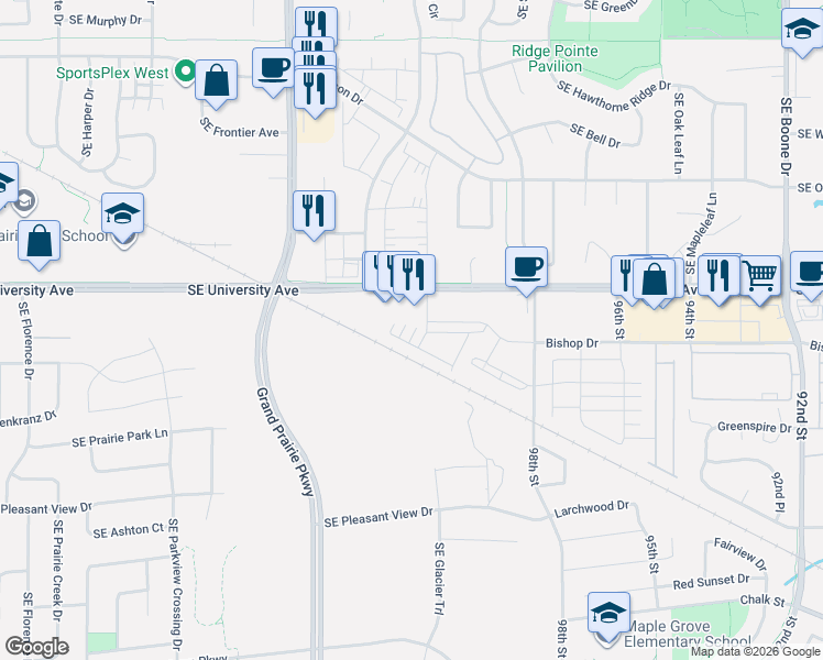 map of restaurants, bars, coffee shops, grocery stores, and more near 1272 Southeast Bishop Drive in Waukee