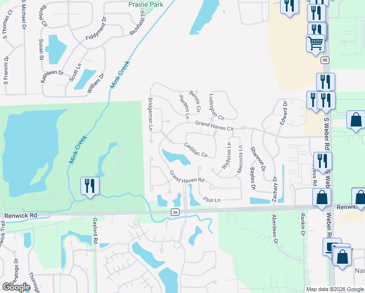 map of restaurants, bars, coffee shops, grocery stores, and more near 692 Cadillac Circle in Romeoville