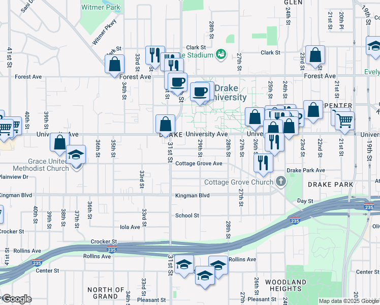 map of restaurants, bars, coffee shops, grocery stores, and more near 2905 Brattleboro Avenue in Des Moines
