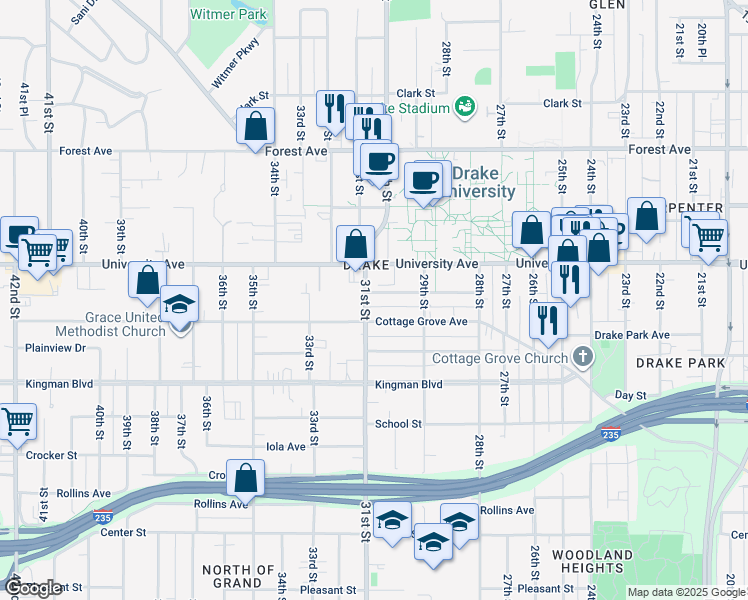 map of restaurants, bars, coffee shops, grocery stores, and more near 2932 Brattleboro Avenue in Des Moines