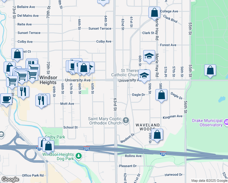 map of restaurants, bars, coffee shops, grocery stores, and more near 1137 Iowa 28 in Des Moines