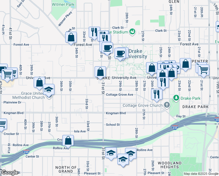 map of restaurants, bars, coffee shops, grocery stores, and more near 2932 Brattleboro Avenue in Des Moines