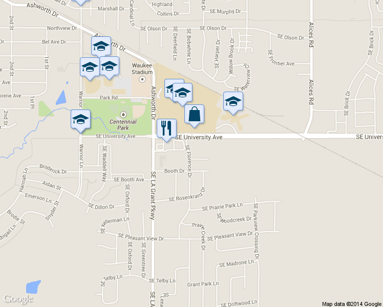 map of restaurants, bars, coffee shops, grocery stores, and more near 1305 Southeast Florence Drive in Waukee