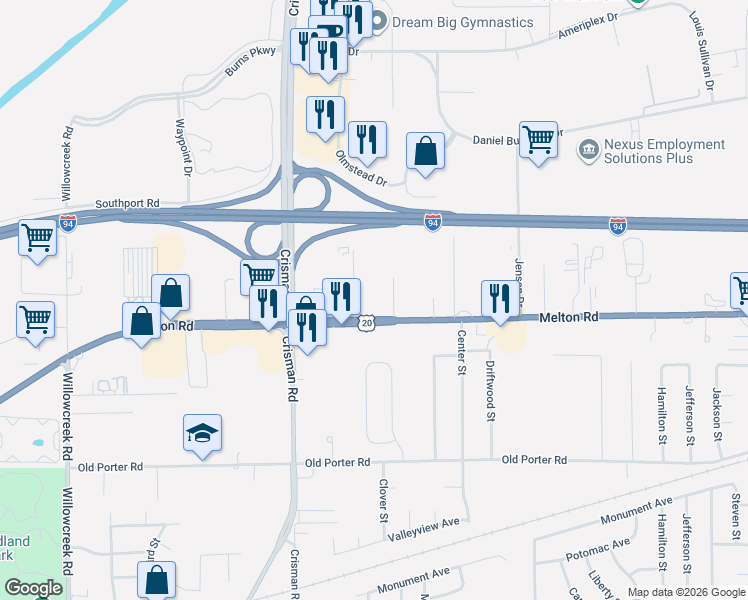 map of restaurants, bars, coffee shops, grocery stores, and more near 1779-1899 Laporte Street in Portage