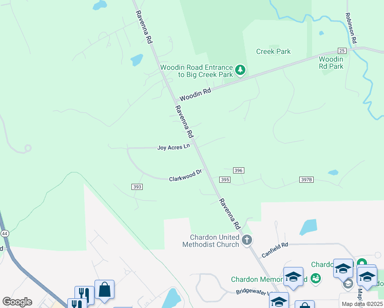 map of restaurants, bars, coffee shops, grocery stores, and more near 9990 Ravenna Rd in Chardon