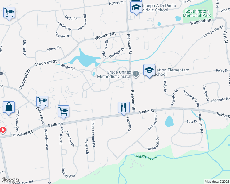 map of restaurants, bars, coffee shops, grocery stores, and more near 85 Briar Lane in Southington