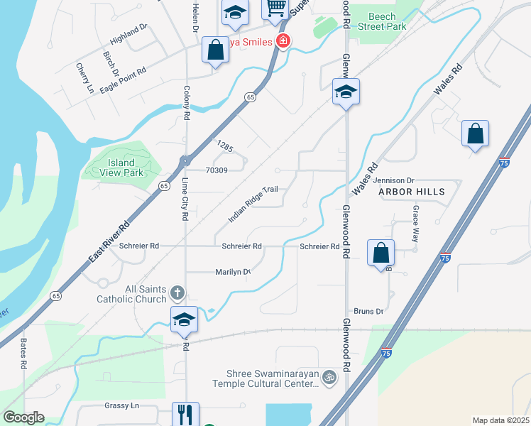 map of restaurants, bars, coffee shops, grocery stores, and more near 531 Sioux Trail in Rossford