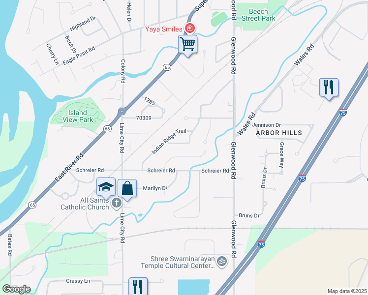 map of restaurants, bars, coffee shops, grocery stores, and more near 531 Sioux Trail in Rossford