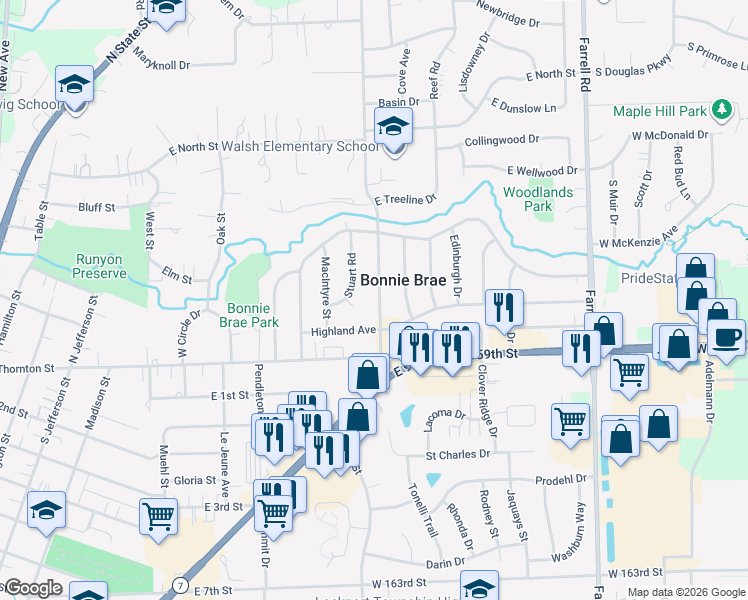 map of restaurants, bars, coffee shops, grocery stores, and more near 209 MacGregor Road in Lockport