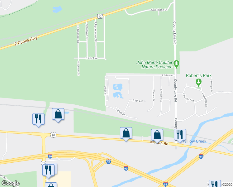map of restaurants, bars, coffee shops, grocery stores, and more near 8901 East 5th Avenue in Gary