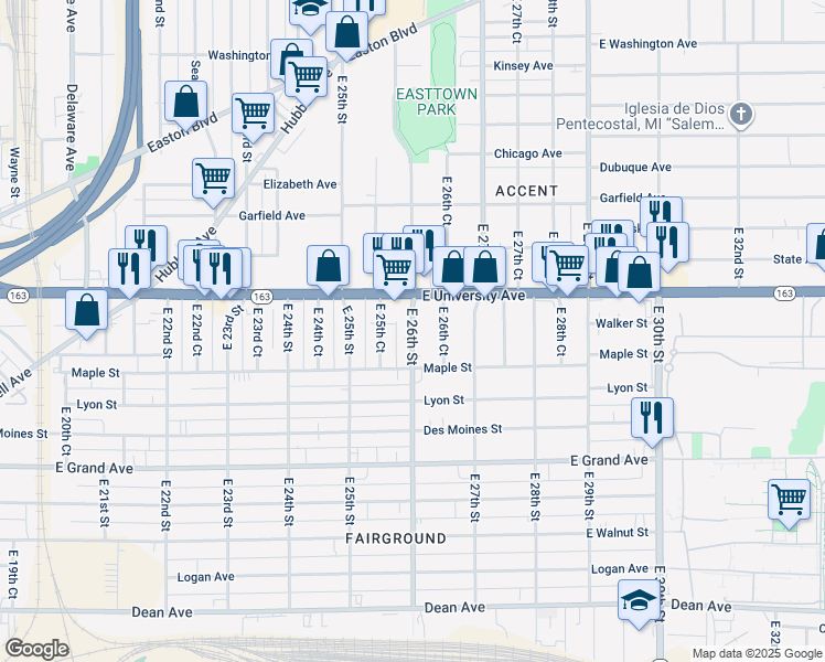 map of restaurants, bars, coffee shops, grocery stores, and more near 832 East 26th Street in Des Moines