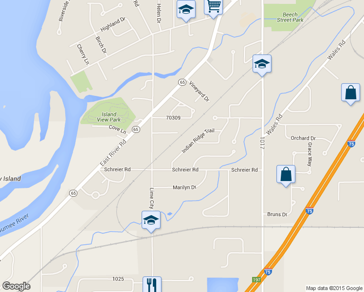 map of restaurants, bars, coffee shops, grocery stores, and more near 544 Indian Ridge Trail in Rossford
