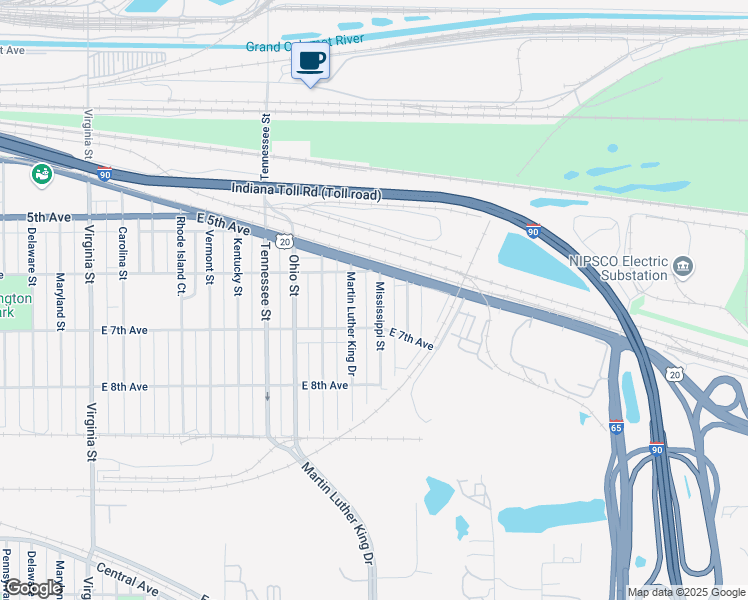 map of restaurants, bars, coffee shops, grocery stores, and more near 638 Mississippi Street in Gary