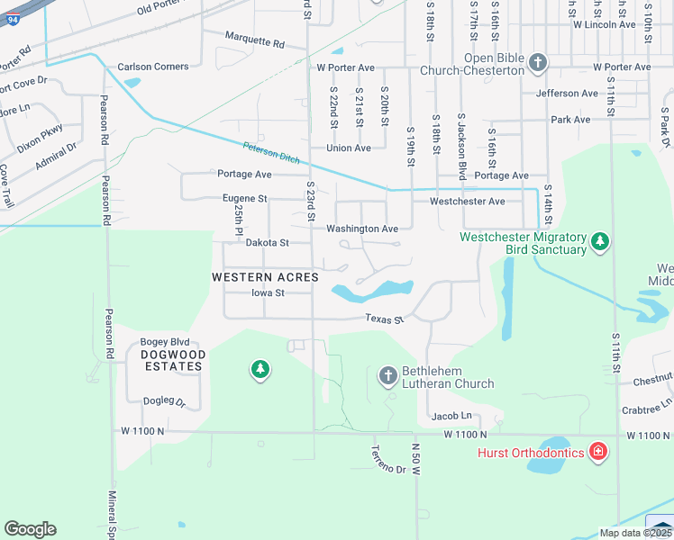 map of restaurants, bars, coffee shops, grocery stores, and more near 2101 Dogwood Lane in Chesterton