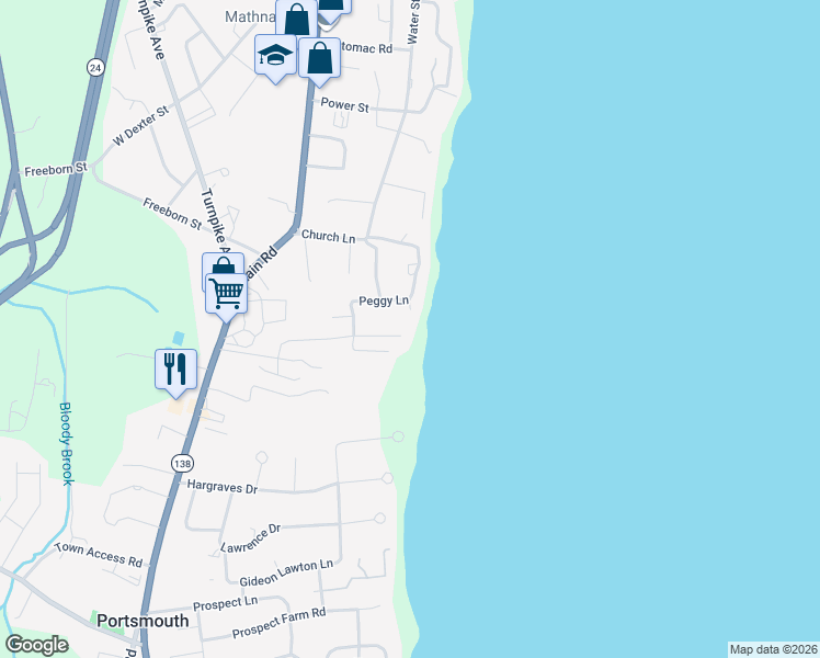 map of restaurants, bars, coffee shops, grocery stores, and more near 206 Immokolee Drive in Portsmouth