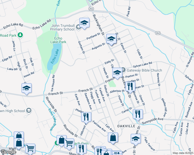 map of restaurants, bars, coffee shops, grocery stores, and more near 270 Tarbell Avenue in Watertown